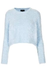 Blue fluffy crop sweater at Topshop