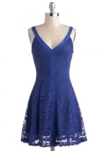 Blue lace dress with vneck trim at Modcloth