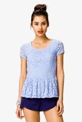 Blue lace peplum top at Forever 21