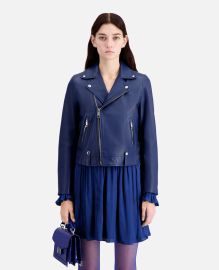 Blue leather biker jacket The Kooples - US at The Kooples