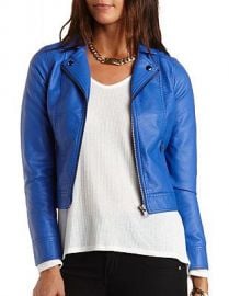 Blue leather moto jacket at Charlotte Russe