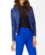 Blue leather style biker jacket like Arias at Forever 21