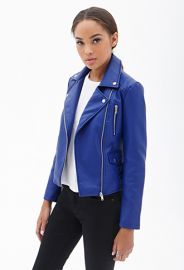 Blue moto jacket at Forever 21