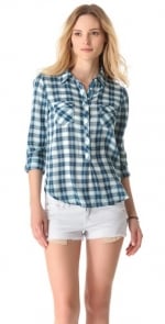 Blue plaid henley shirt at Shopbop