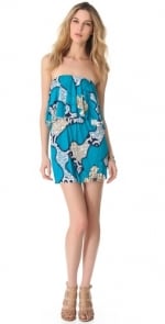 Blue strapless ruffle dress by Tbags Los Angeles at Shopbop