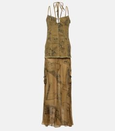 Blumarine Printed denim trimmed gown at Mytheresa