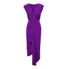 Bluzat Bright Purple Midi Dress With Draping And Pleats at Wolf & Badger