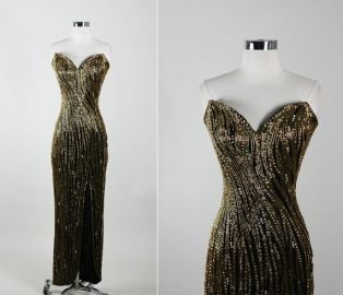 Bob Mackie Vintage Stunning Strapless Beaded Hourglass Cocktail Party Silk Dress  at Etsy