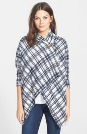 Bobeau Plaid One-Button Fleece Cardigan in Plaid at Nordstrom