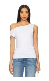 Bobi Twist Off The Shoulder Top In White at Revolve