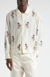 Bode Beaded Wildflower Long Sleeve Cotton Button-Up Shirt at Nordstrom