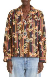 Bode Butterfly Stripe Floral Cotton Silk Button-Up Shirt at Nordstrom