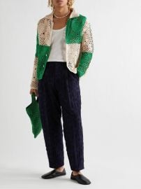 Bode Colour Block Crochet Knit Cotton Shirt at ssense