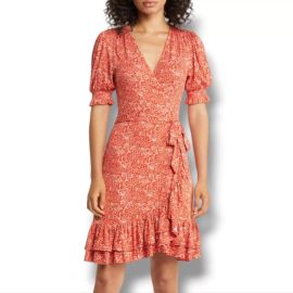 Boden Ruffle Jersey Wrap Dress Vermillion Azure Pop Paisley Floral Dress at eBay