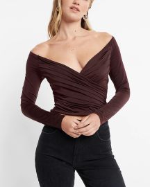 Body Contour Silky Long Sleeve Wrap Top at Express