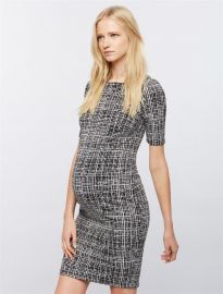 Bodycon Maternity Sheath Dress- Black/White Print at A Pea in the Pod