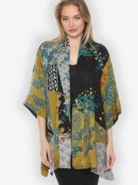 Bohemian Mixed Art in Black Silk Kimono Jacket CITRON CLOTHING at Citron