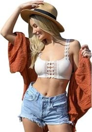 Boho Eye Lace Applique Bralette for Women | Comfortable Summer Swimsuit Sports Padded Bra Bikini | Women’s Casual Tops (Ecru Large) at Amazon