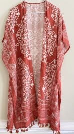 Boho Rust Tassel Trim Mandala Kimono Festival Beach Cover Up Shawl Side Slit at eBay