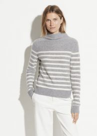 Boiled Cashmere Breton Stripe Turtleneck at Vince