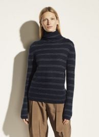 Boiled Cashmere Striped Fitted Turtleneck at Vince