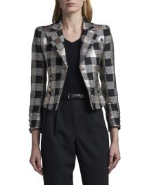 Bold-Checked Metallic Jacket at Neiman Marcus