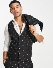 Bolongaro Trevor super skinny fit all over bee embroidered suit vest at ASOS