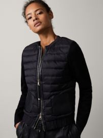 Bomber Down Jacket with Leather Detail at Massimo Dutti