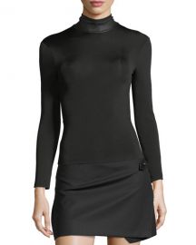 Bondage Leather Neck Long-Sleeve Stretch Top at Neiman Marcus