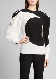 Bonded Graphic Silk Puff-Sleeve Blouse at Bergdorf Goodman