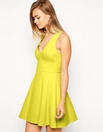 Bonded Raw Edge Lime Skater Dress at Asos