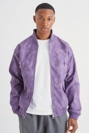 BoohooMan Washed Pu Panel Detail Bomber Jacket at Boohoo