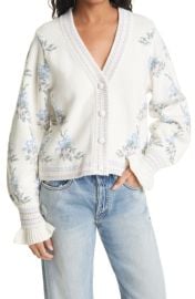 Boscom Floral Jacquard Knit Cardigan In Cream by Love Shack Fancy at Nordstrom