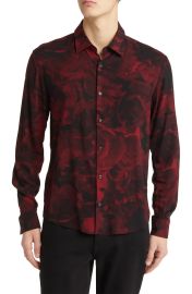 Boss Ermo Floral Button Up Shirt in Dark Red at Nordstrom