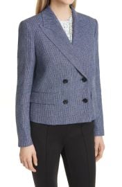 Boss Joia Check Double Breasted Linen Blazer in Midnight Fantasy at Nordstrom