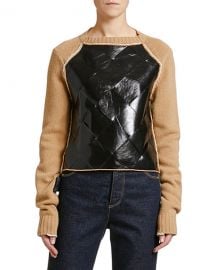 Bottega Veneta Leather-Front Wool Sweater at Neiman Marcus