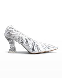 Bottega Veneta Metallic Ruched Transluscent-Heel Pumps at Neiman Marcus