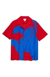 Bottega Veneta Mushroom Print Camp Shirt in Scarlet/Cobalt at Nordstrom