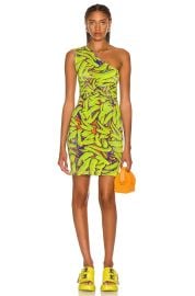 Bottega Veneta One Shoulder Crinkled Banana Print Mini Dress at Forward