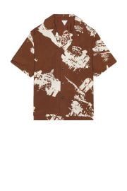 Bottega Veneta Postcard Print Silk Shantung Short Sleeve Shirt in Pecan Dove FWRD at FWRD