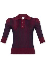 Bottega Veneta Short Sleeved Ribbed Polo Shirt at Cettire