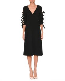 Bottega Veneta V-Neck Bow-Sleeve A-Line Crepe Dress at Neiman Marcus