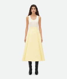 Bottega Veneta Womenx27s Compact Wool Wide Midi Skirt in Camomile Shop online now at Bottega Veneta