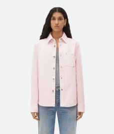 Bottega Veneta Womenx27s Pink Wash Denim Shirt in Camelia Shop online now at Bottega Veneta