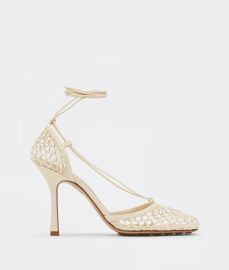 Bottega Veneta Womenx27s Stretch Lace-Up Sandal in Toile Shop online now at Bottega Veneta