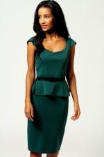 Bottle green peplum dress at Boohoo