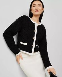 Boucle Contrast Trim Sweater Jacket at Ann Taylor