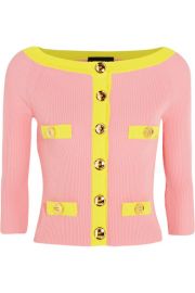 Boutique Moschino  Two-tone ribbed cotton cardigan at Net A Porter