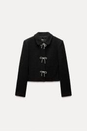 Bow Button Textured Jacket at Zara