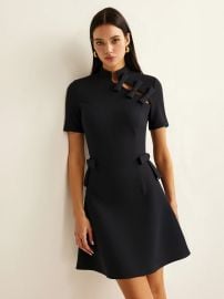 Bow Cut-Out Stand Collar Short Sleeve Dress COMMENSE at Commense
